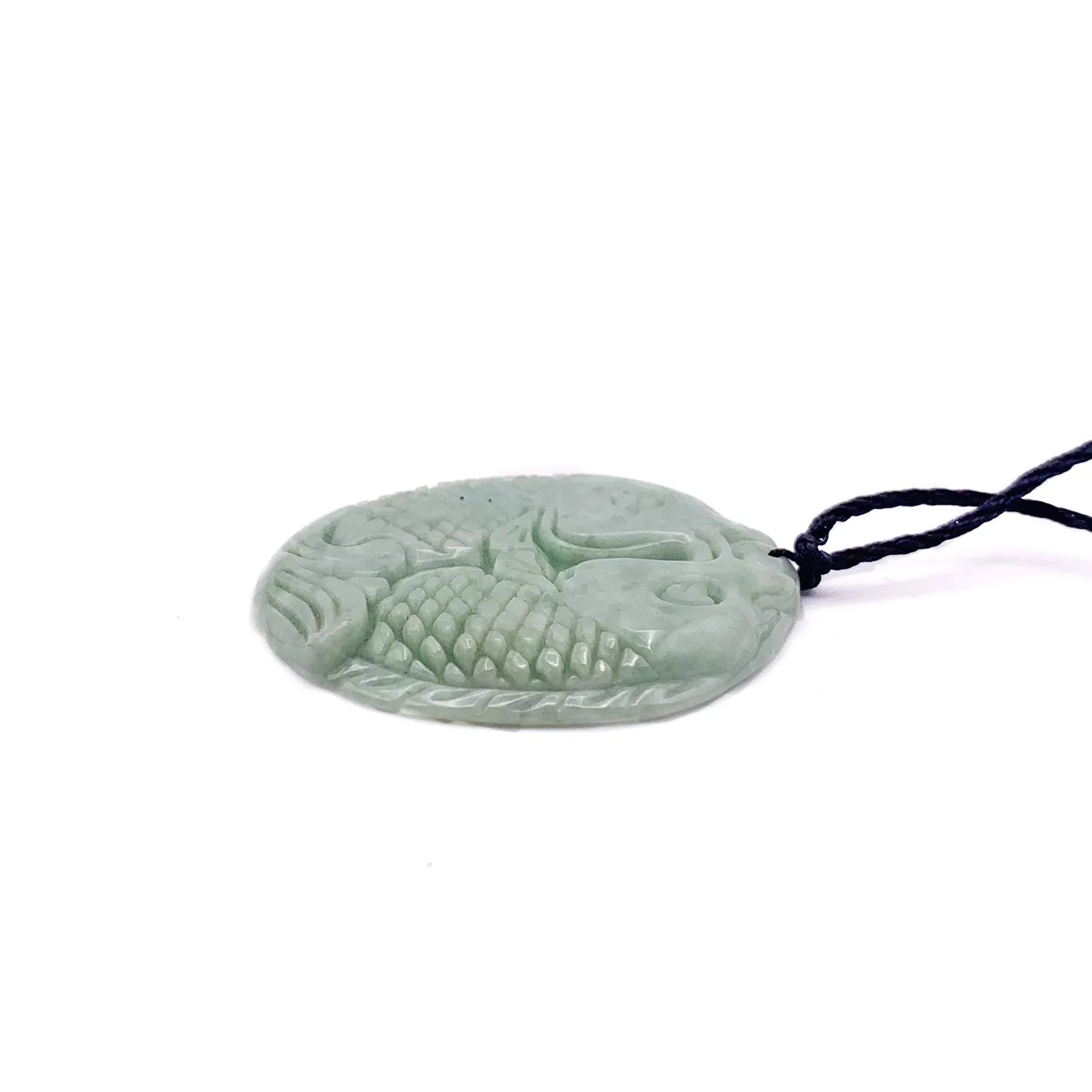 Certified Green Natural Type A Jade Jadeite Carved Double Fish Bead Pendant Necklace