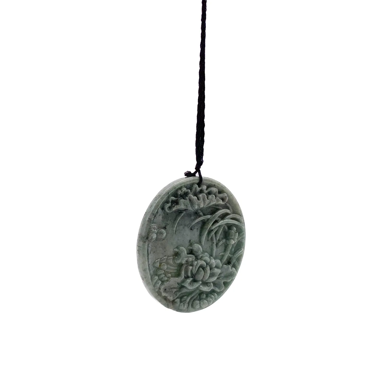 Certified Green Natural Type A Jade Jadeite Carved Mandarin Duck Lotus Pendant Necklace