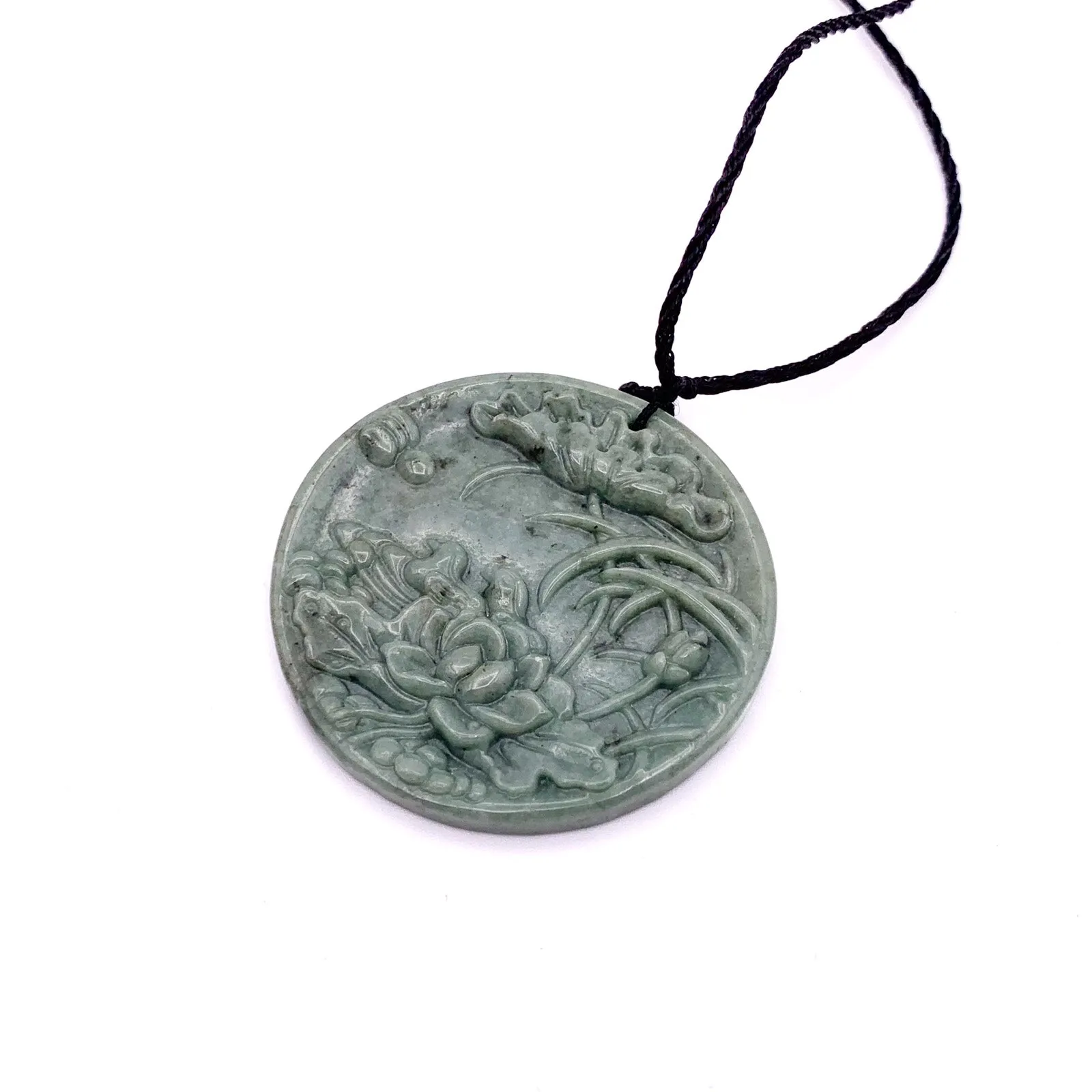 Certified Green Natural Type A Jade Jadeite Carved Mandarin Duck Lotus Pendant Necklace
