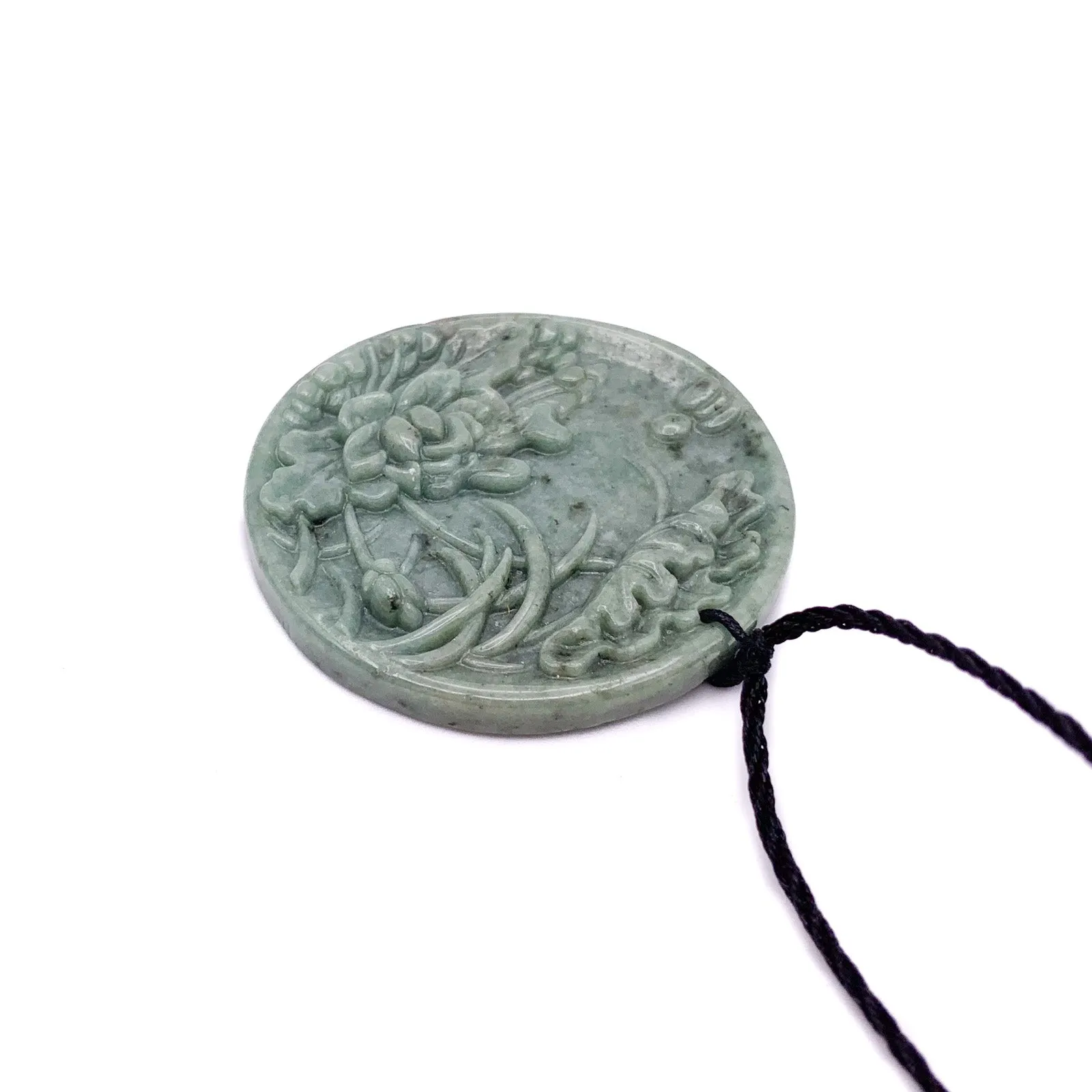 Certified Green Natural Type A Jade Jadeite Carved Mandarin Duck Lotus Pendant Necklace