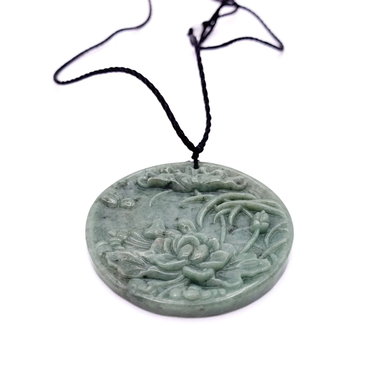 Certified Green Natural Type A Jade Jadeite Carved Mandarin Duck Lotus Pendant Necklace