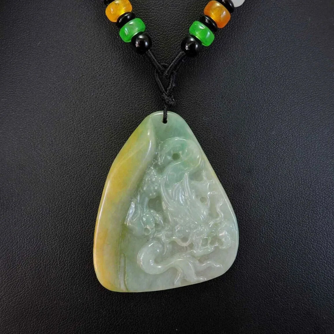Certified Natural Hand-Carved A Jadeite Jade Pendant Necklace Dragon