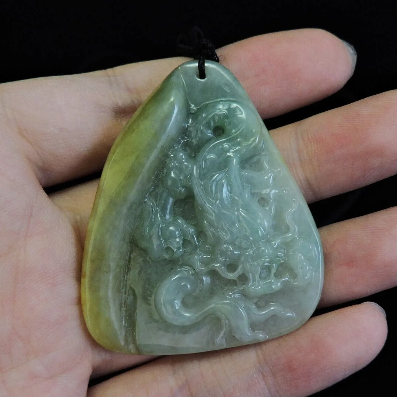 Certified Natural Hand-Carved A Jadeite Jade Pendant Necklace Dragon