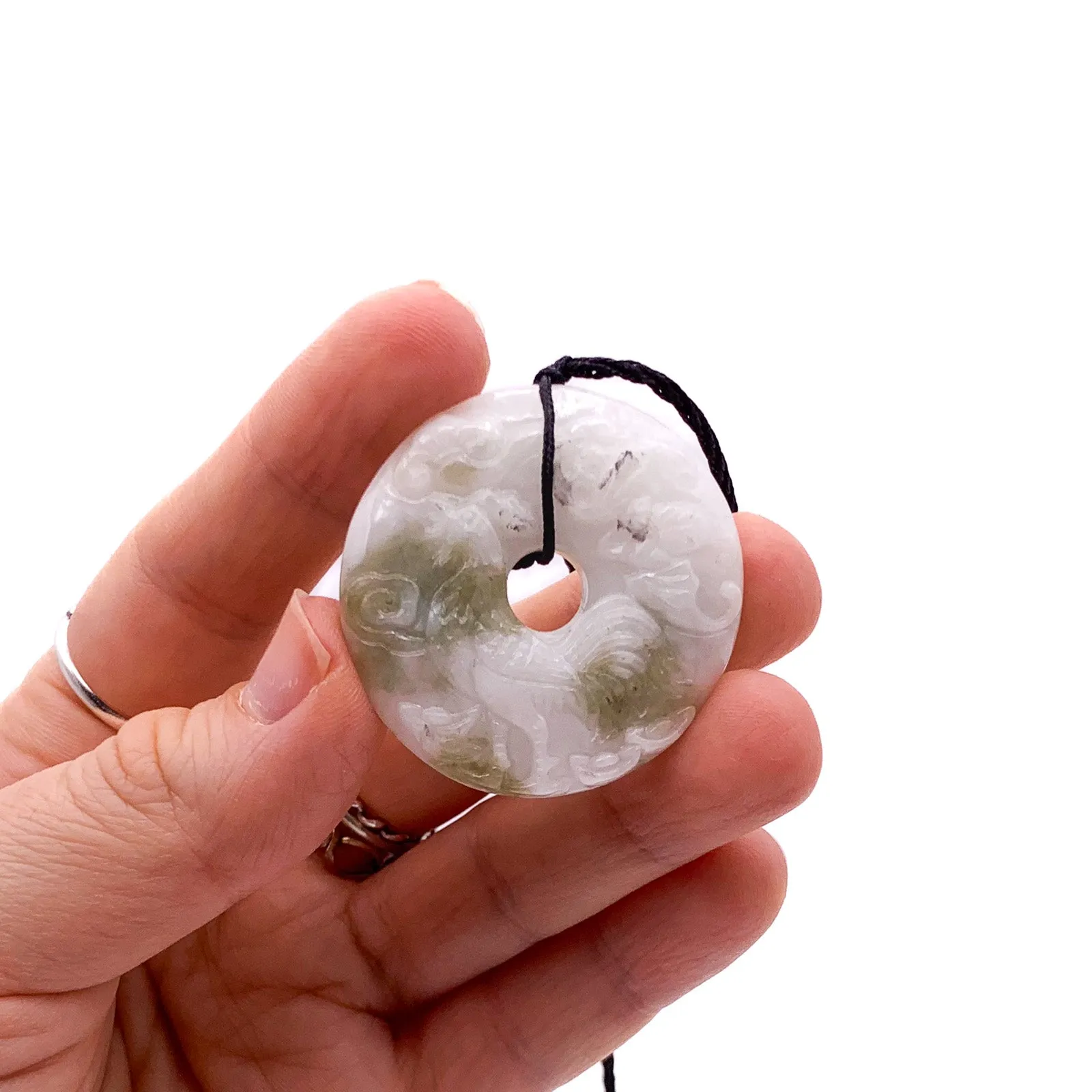 Certified Natural Type A Jade Jadeite Carved Rooster Cock Hen Ruyi  Pendant Necklace