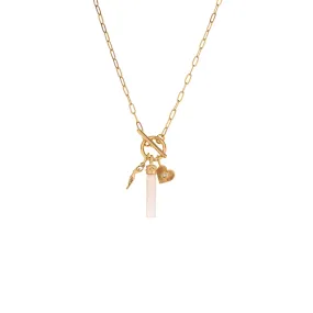 Charged Rose Quartz Pendant and Charms Toggle Necklace