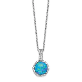 Cheryl M Sterling Silver Cubic Zirconia and Blue Opal Necklace