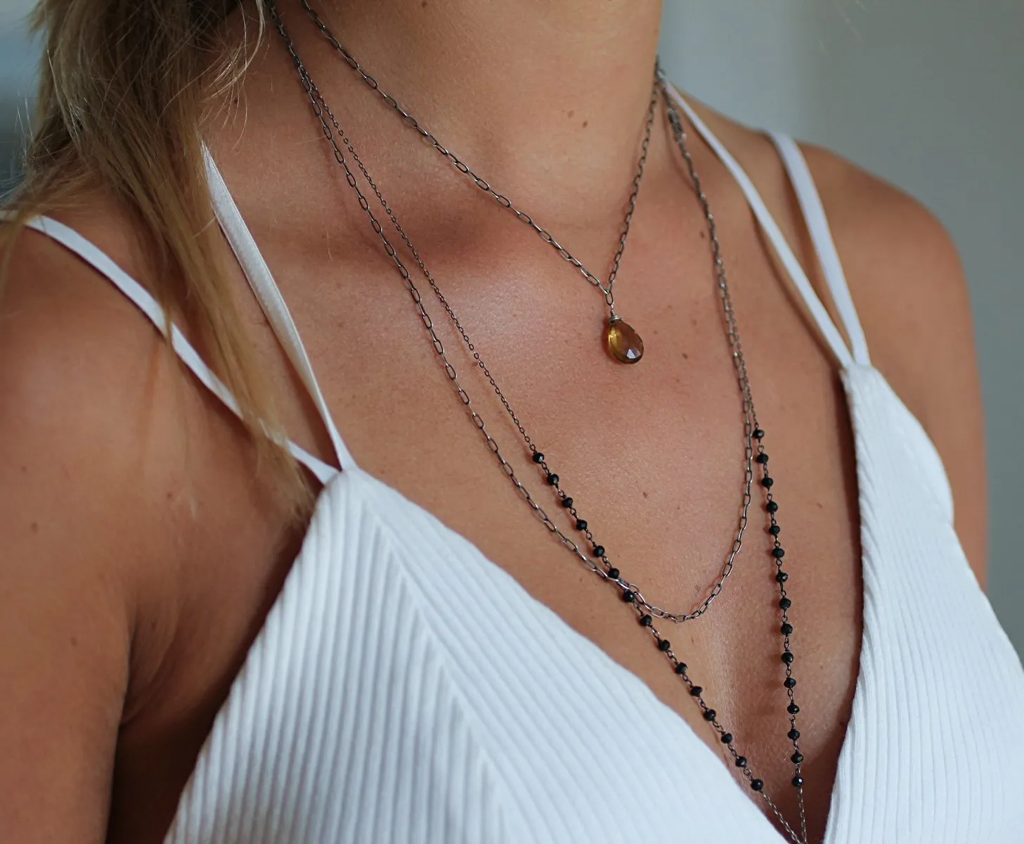 Choker Wrap Gemstone Necklace - Beer Quartz