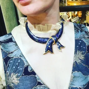Christian Lacroix Blue Bow Necklace Enamel