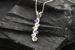 Colorful Topaz Pendant - Long Wavy Necklace, Multistone Silver Pendant