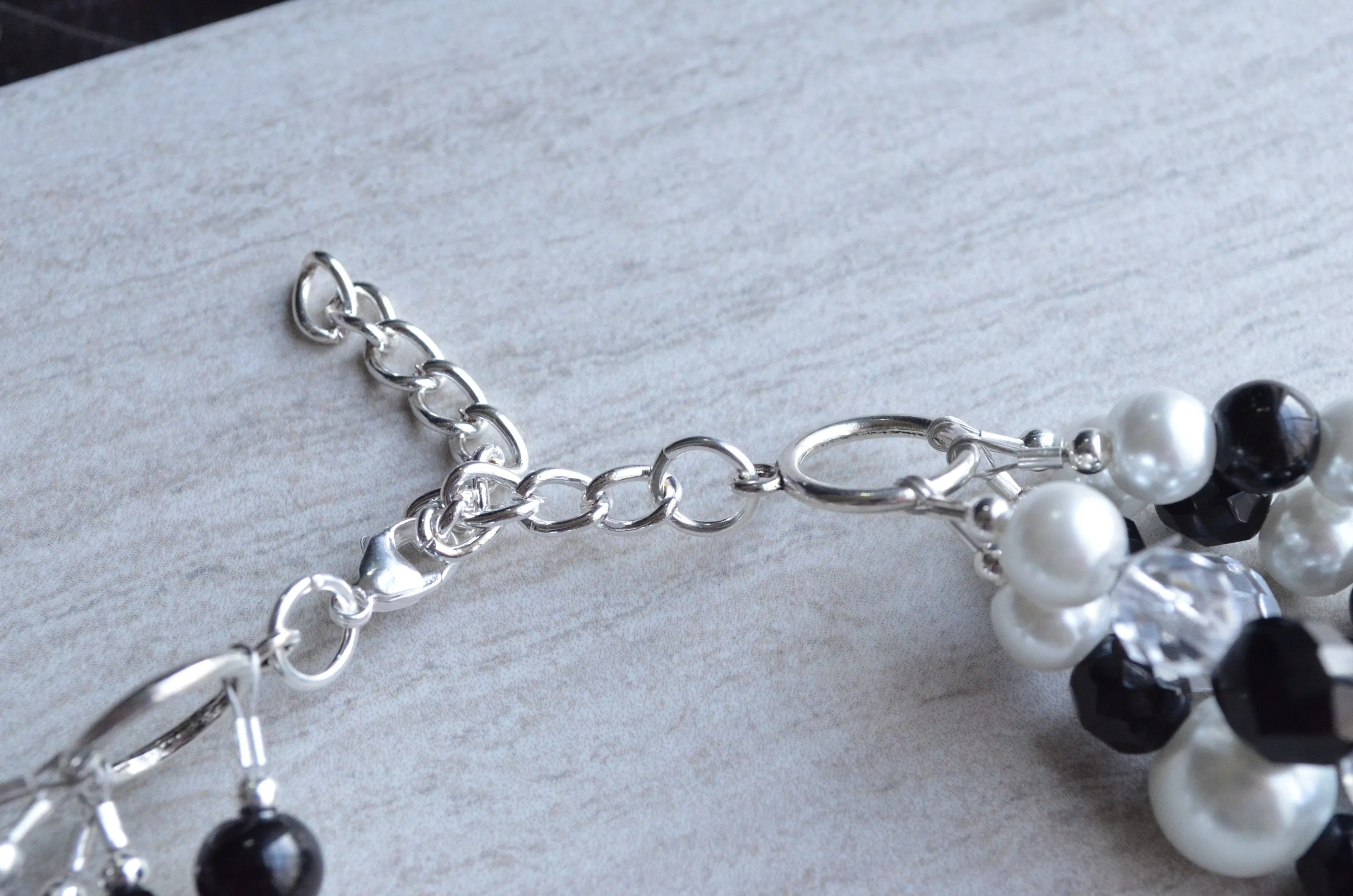Crystal Black Crystal Pearl Beaded Multi Strand Chunky Statement Necklace - Melissa