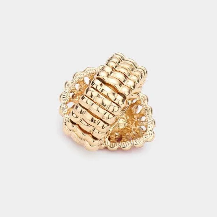 Crystal Green Teardrop Centered Bubble Cluster Stretch Ring