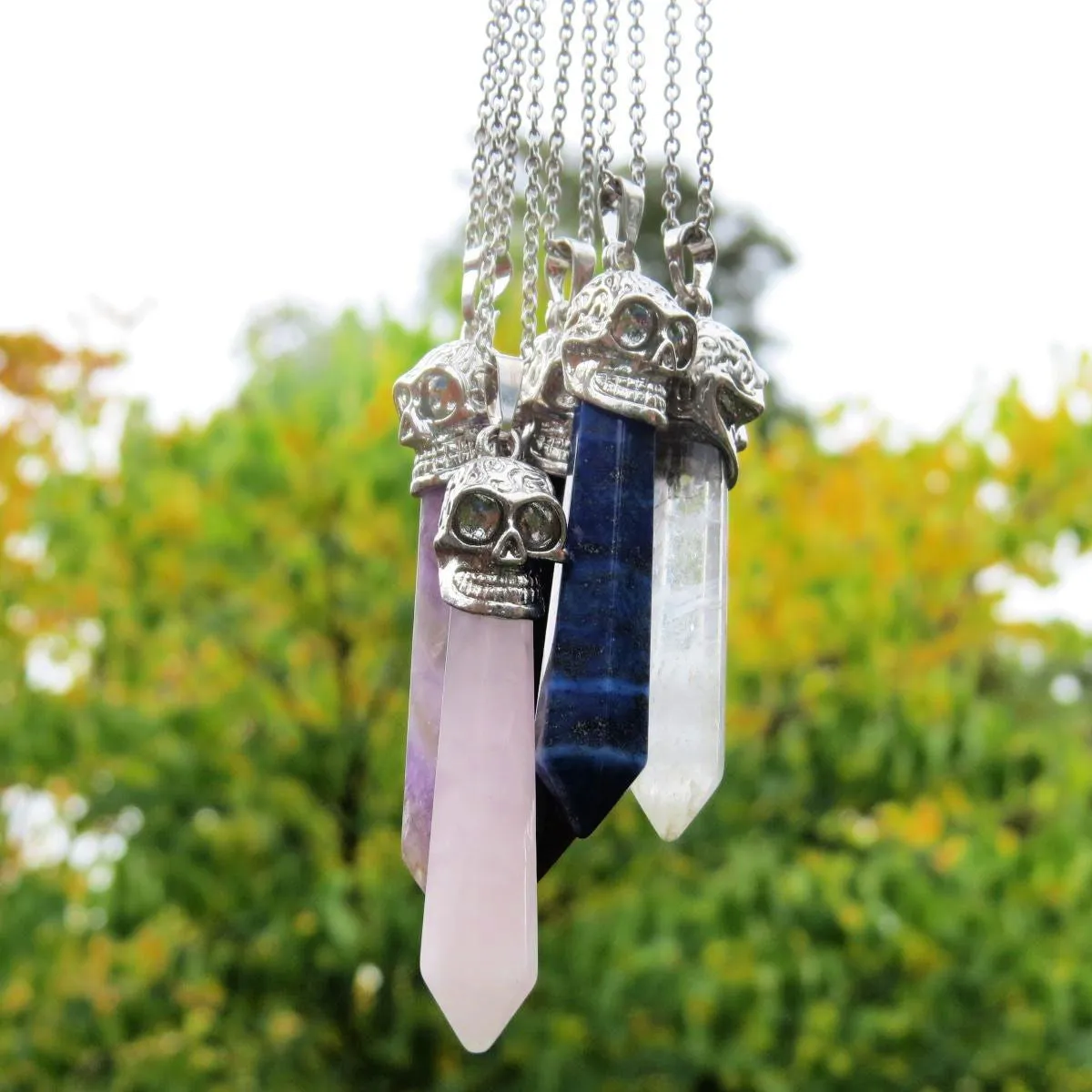 Crystal Skull Necklace w/ Crystal Point Stone