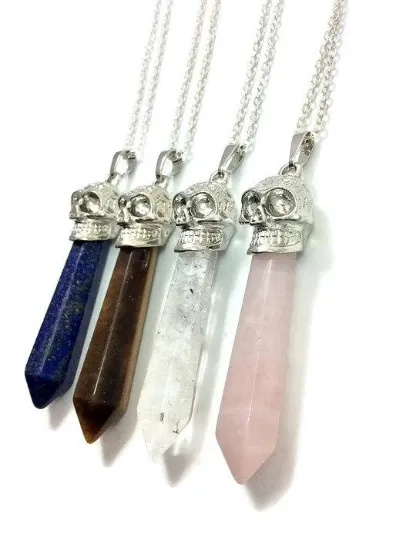 Crystal Skull Necklace w/ Crystal Point Stone