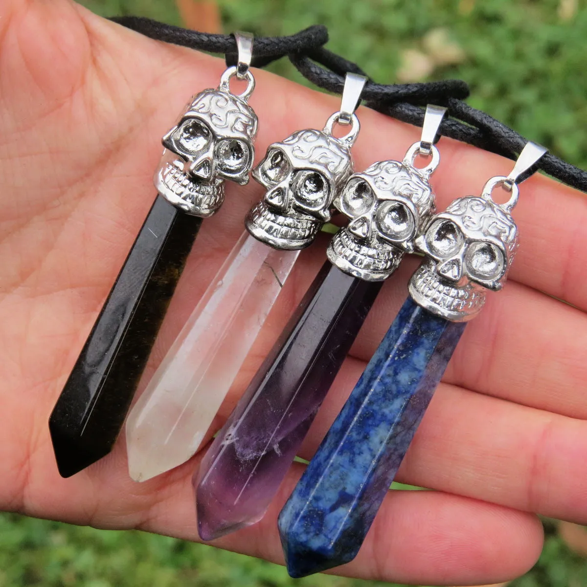 Crystal Skull Necklace w/ Crystal Point Stone