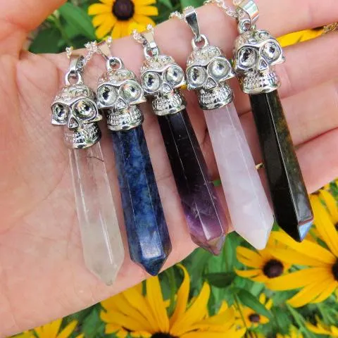 Crystal Skull Necklace w/ Crystal Point Stone