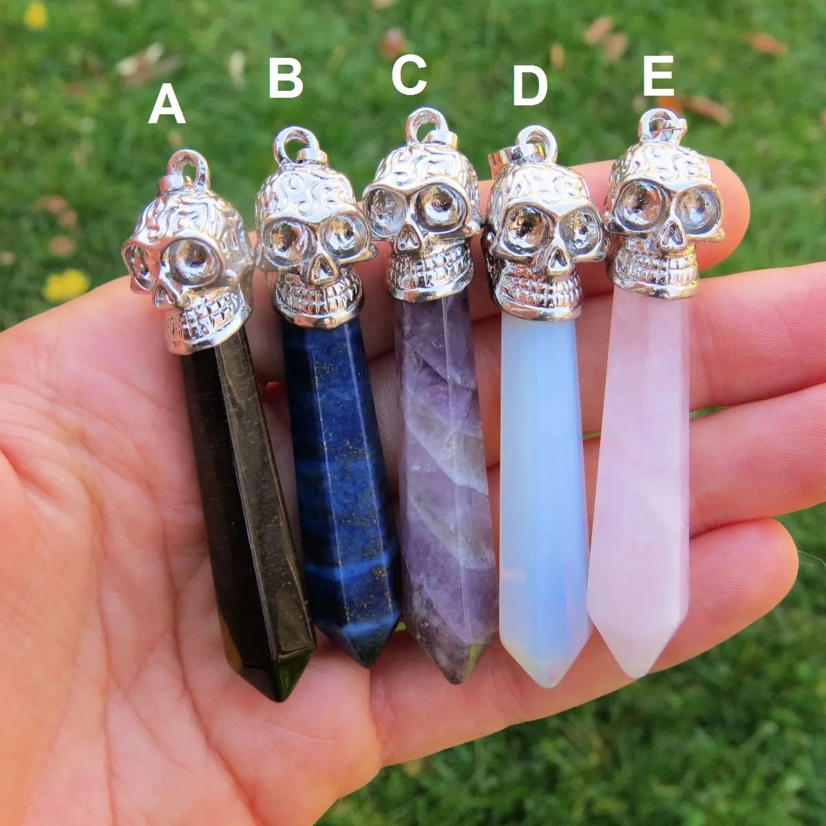 Crystal Skull Necklace w/ Crystal Point Stone