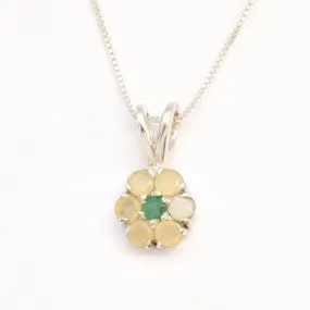 Daisy Opal Necklace - Natural Fire Opal Necklace - Natural Emerald Pendant