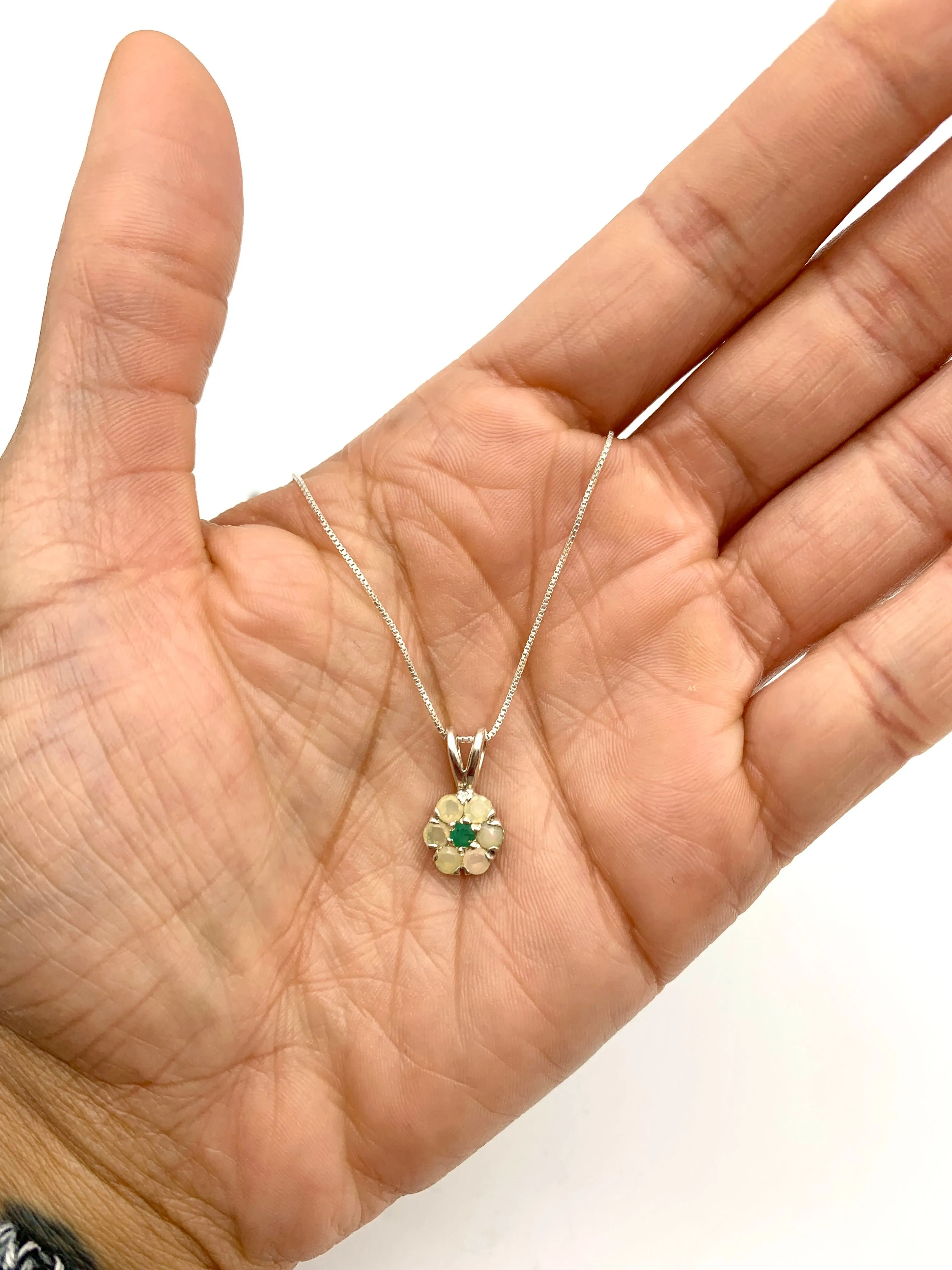 Daisy Opal Necklace - Natural Fire Opal Necklace - Natural Emerald Pendant