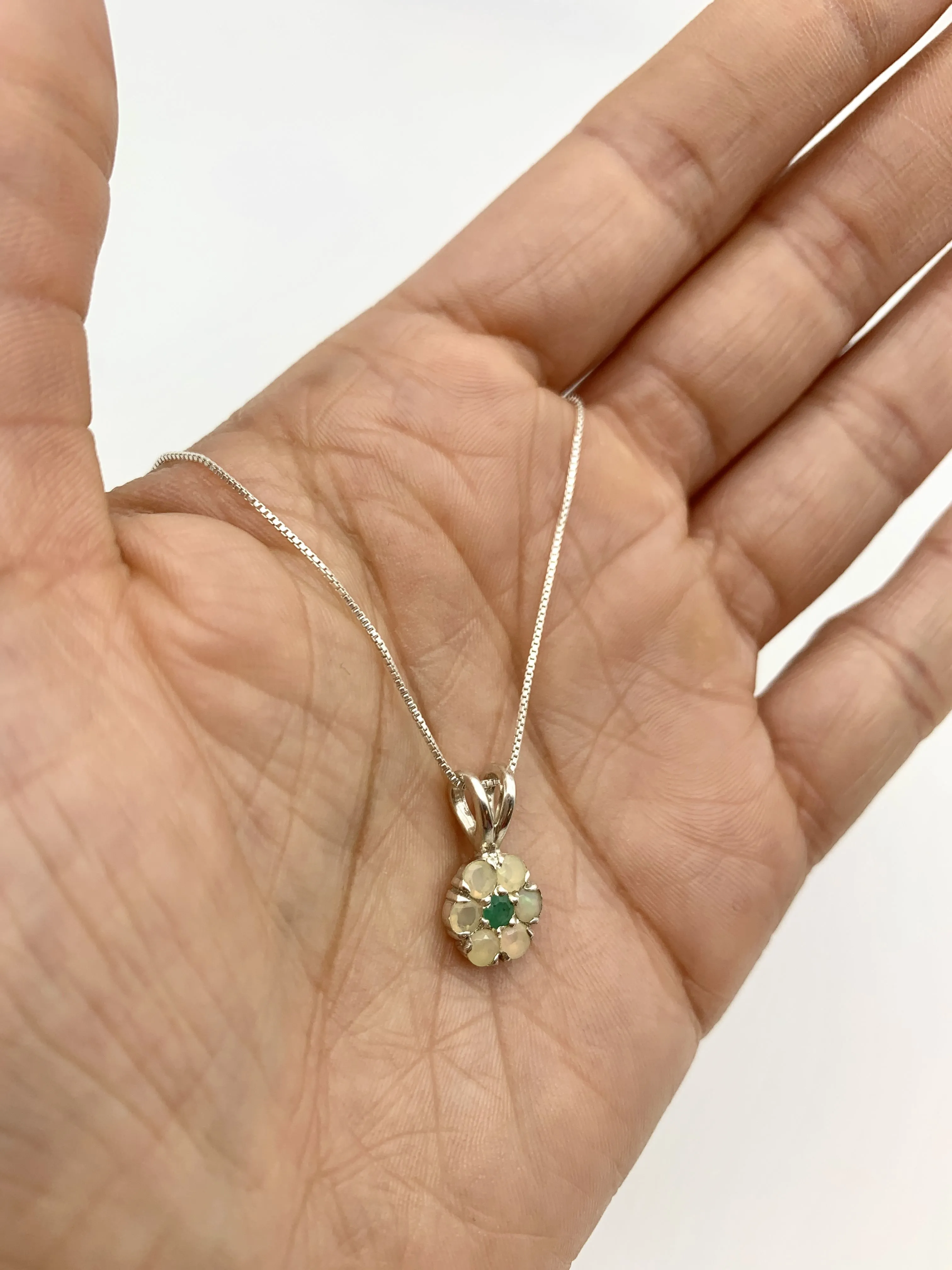Daisy Opal Necklace - Natural Fire Opal Necklace - Natural Emerald Pendant