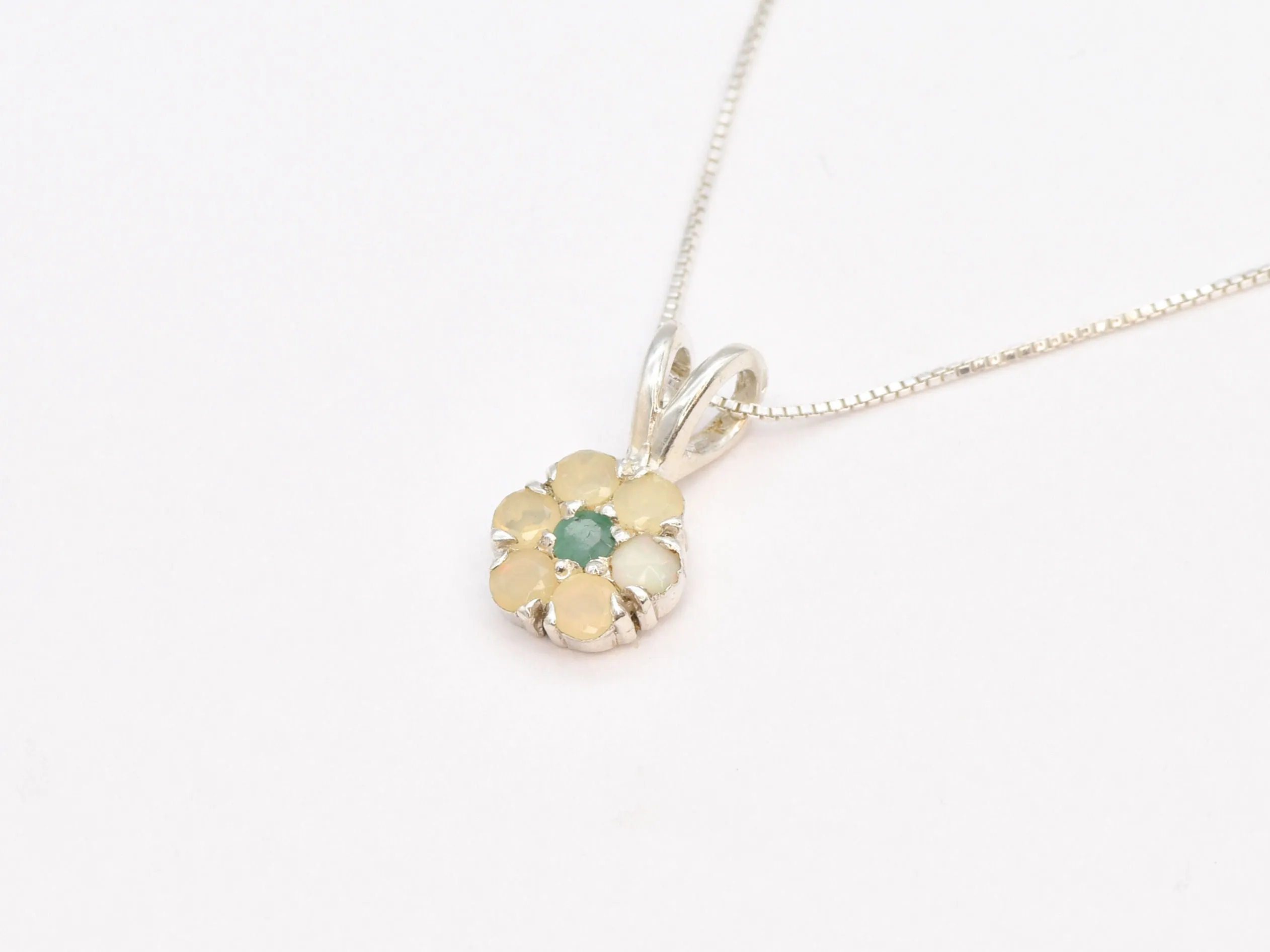 Daisy Opal Necklace - Natural Fire Opal Necklace - Natural Emerald Pendant