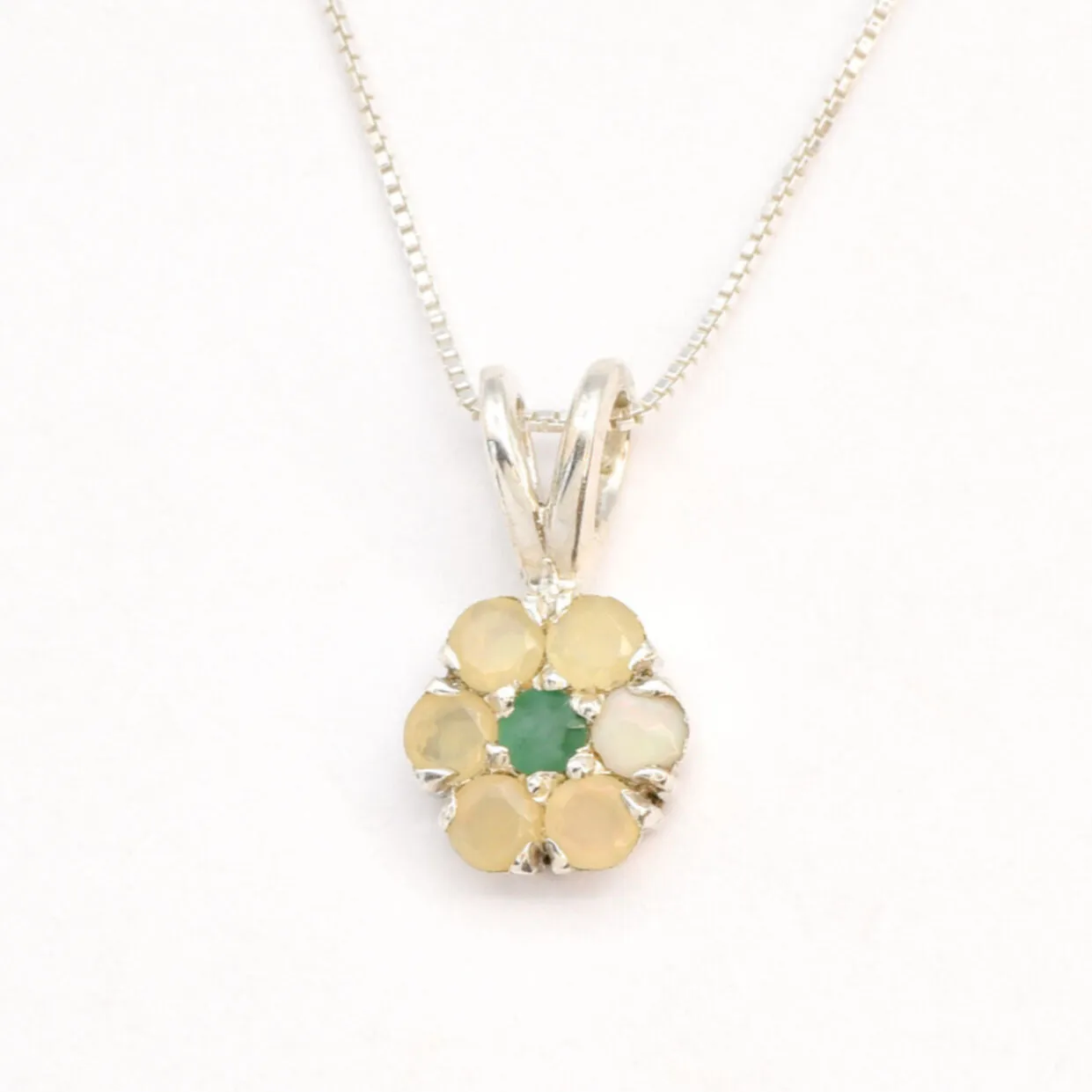 Daisy Opal Necklace - Natural Fire Opal Necklace - Natural Emerald Pendant