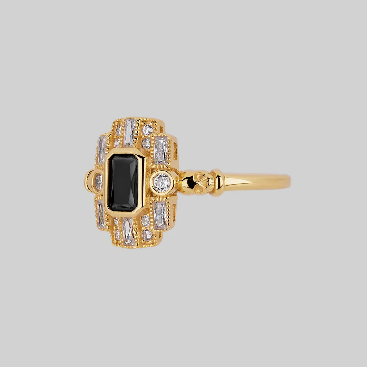 DECO. Skull & Black Spinel Cocktail Ring - Gold