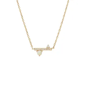 Diamond Dusted Meridian Necklace - 14k Gold, Opal, & White Diamond