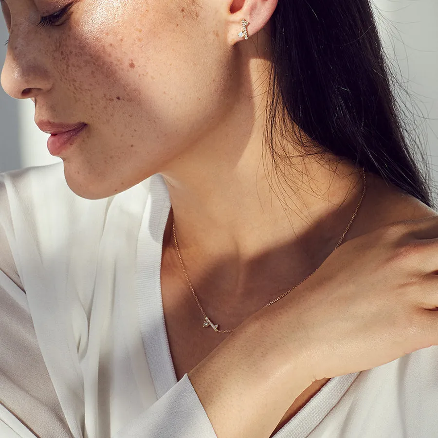 Diamond Dusted Meridian Necklace - 14k Gold, Opal, & White Diamond