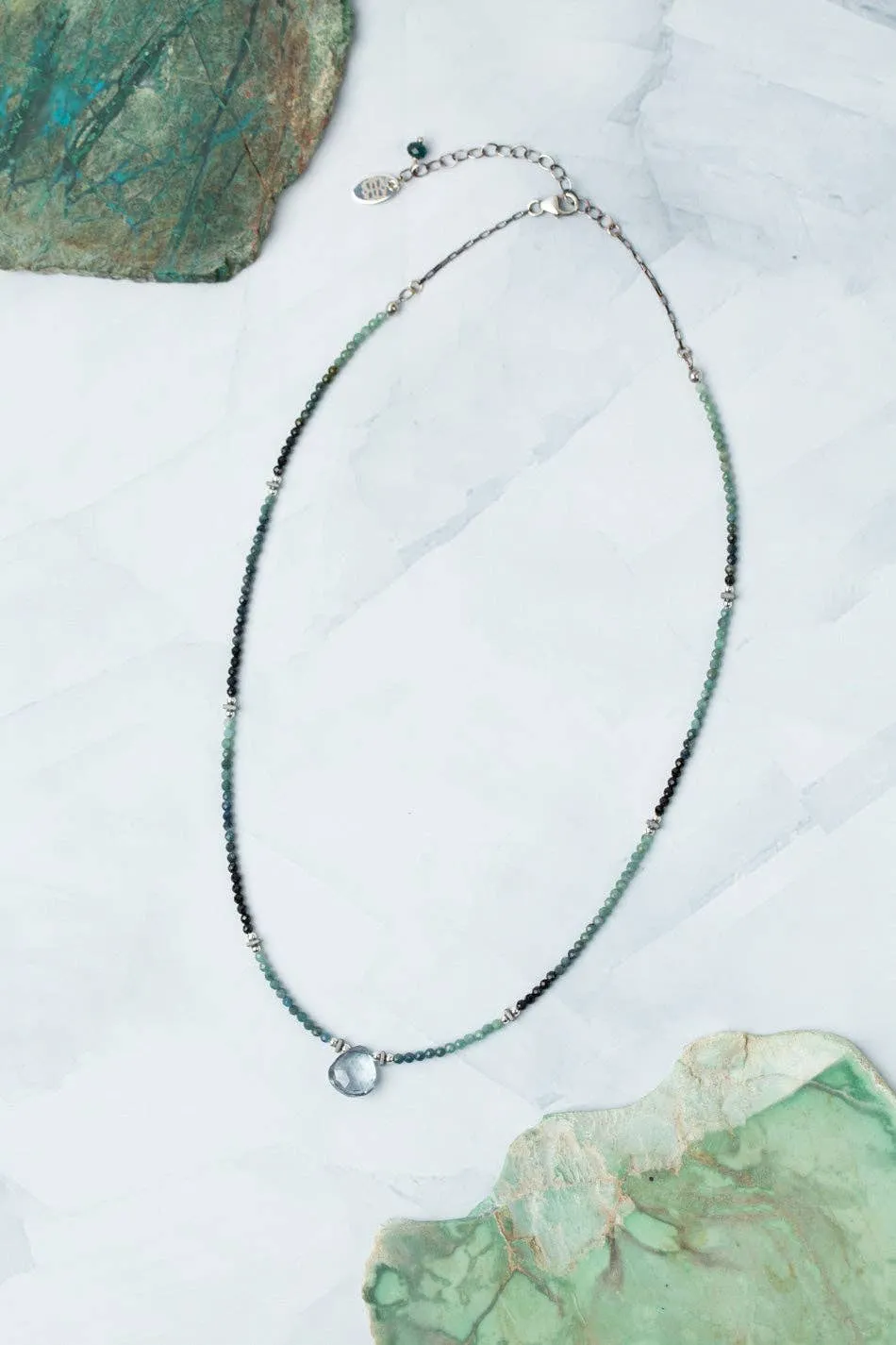 Eclipse Ombre Blue Tourmaline With Faceted Blue Quartz Necklace