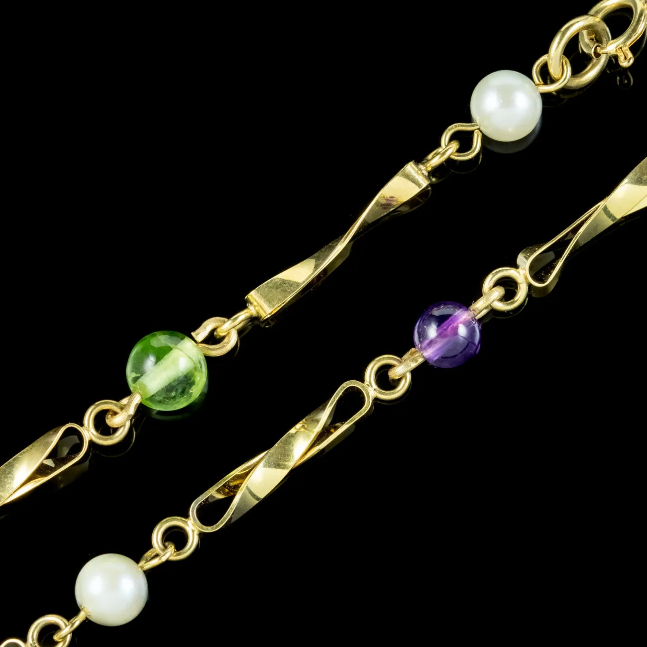 Edwardian Suffragette Style Necklace Peridot Amethyst Pearl Dated 1985