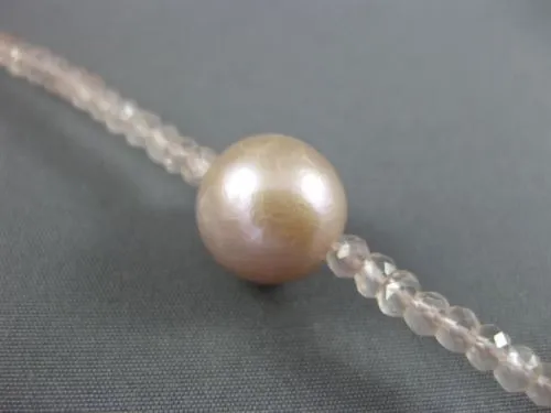 ESTATE LARGE & LONG AAA PINK PEARLS & EXTRA FACET ROSE QUARTZ TIN TOP NECKLACE