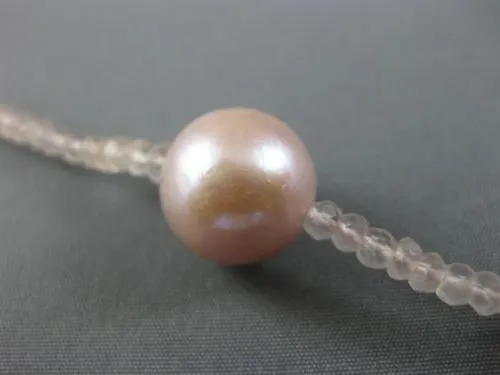 ESTATE LARGE & LONG AAA PINK PEARLS & EXTRA FACET ROSE QUARTZ TIN TOP NECKLACE