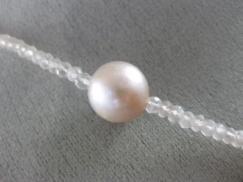 ESTATE LARGE & LONG AAA PINK PEARLS & EXTRA FACET ROSE QUARTZ TIN TOP NECKLACE