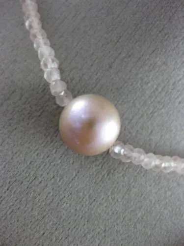 ESTATE LARGE & LONG AAA PINK PEARLS & EXTRA FACET ROSE QUARTZ TIN TOP NECKLACE