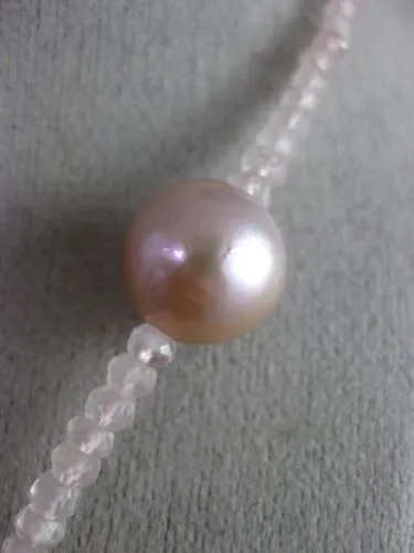ESTATE LARGE & LONG AAA PINK PEARLS & EXTRA FACET ROSE QUARTZ TIN TOP NECKLACE