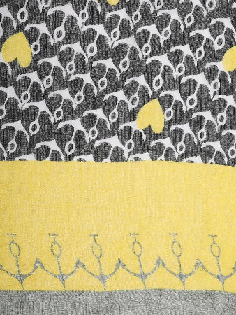 FabSeasons Black Anchor Printed Cotton Scarf for Summer & Winter