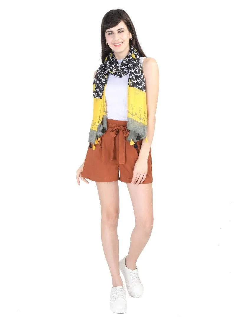 FabSeasons Black Anchor Printed Cotton Scarf for Summer & Winter