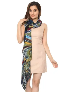 FabSeasons Blue Abstract Traditional Printed Cotton Scarf