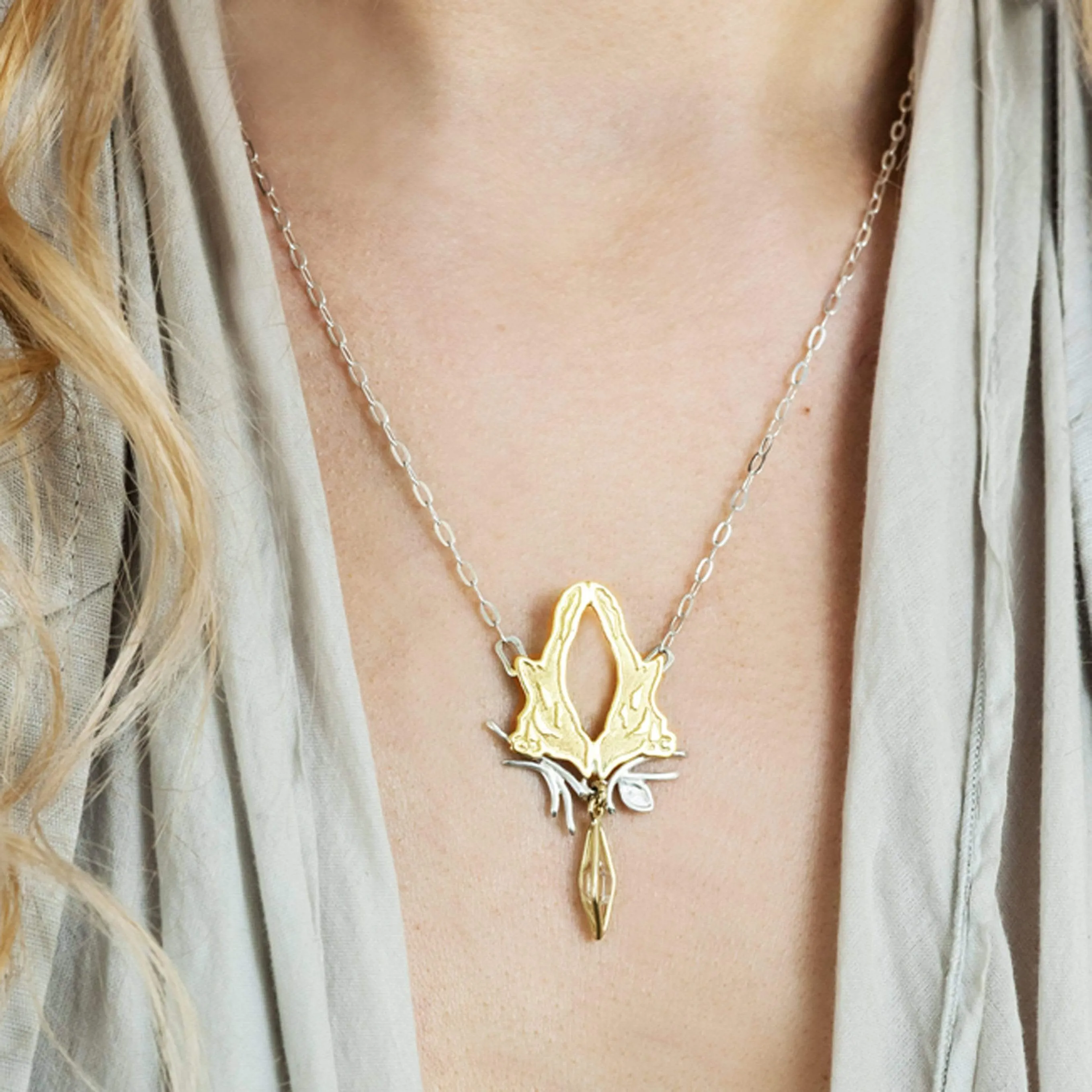 Fairtrade Yellow Gold Magpie Herkimer Necklace | 18ct