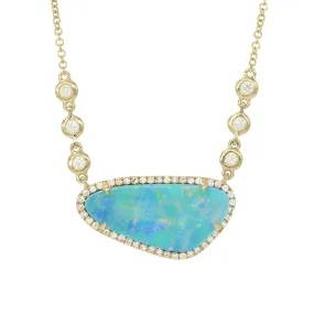 Fire Boulder Opal Necklace With In-Line Diamonds - Large