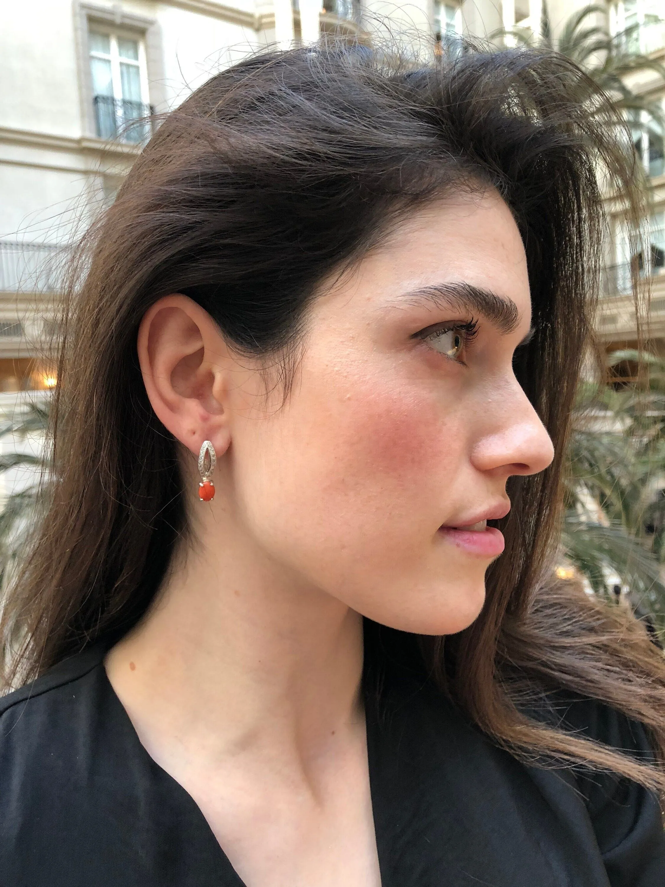 Fire Opal Earrings - Vintage Opal Earrings - Long Oval Earrings
