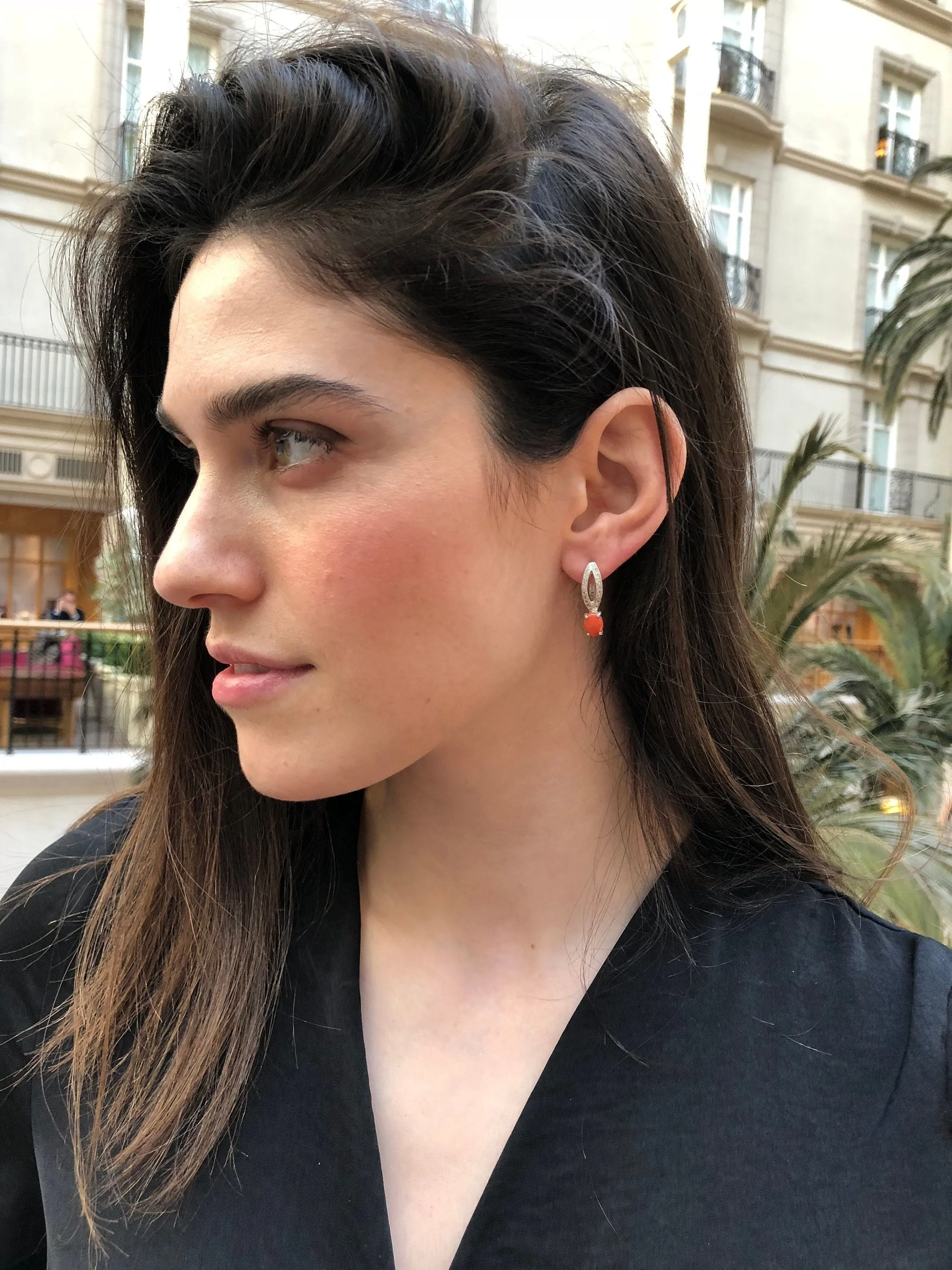 Fire Opal Earrings - Vintage Opal Earrings - Long Oval Earrings