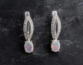 Fire Opal Earrings - Vintage Opal Earrings - Long Oval Earrings