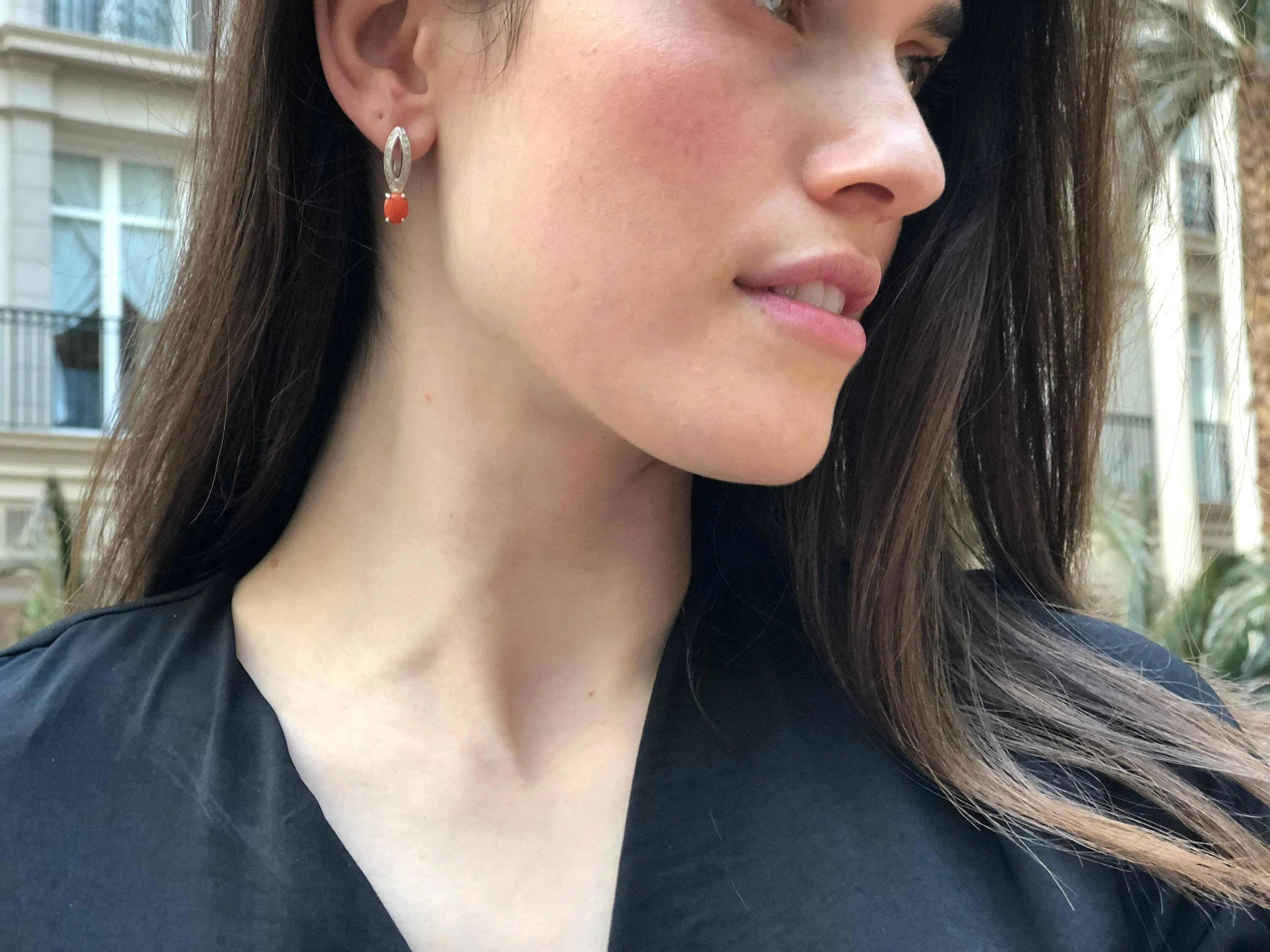 Fire Opal Earrings - Vintage Opal Earrings - Long Oval Earrings