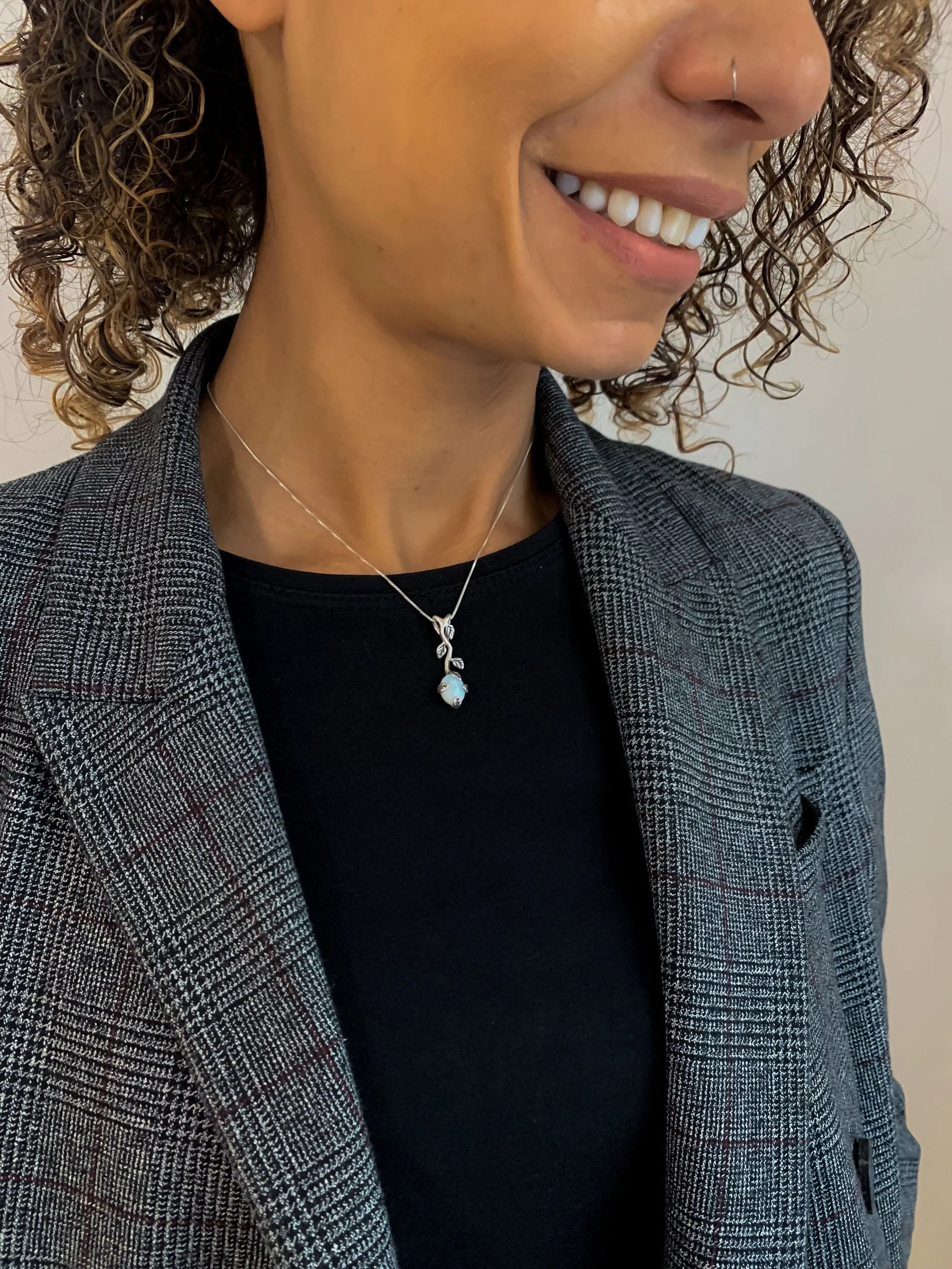 Fire Opal Pendant - Opal Leaf Necklace - Branch Drop Necklace