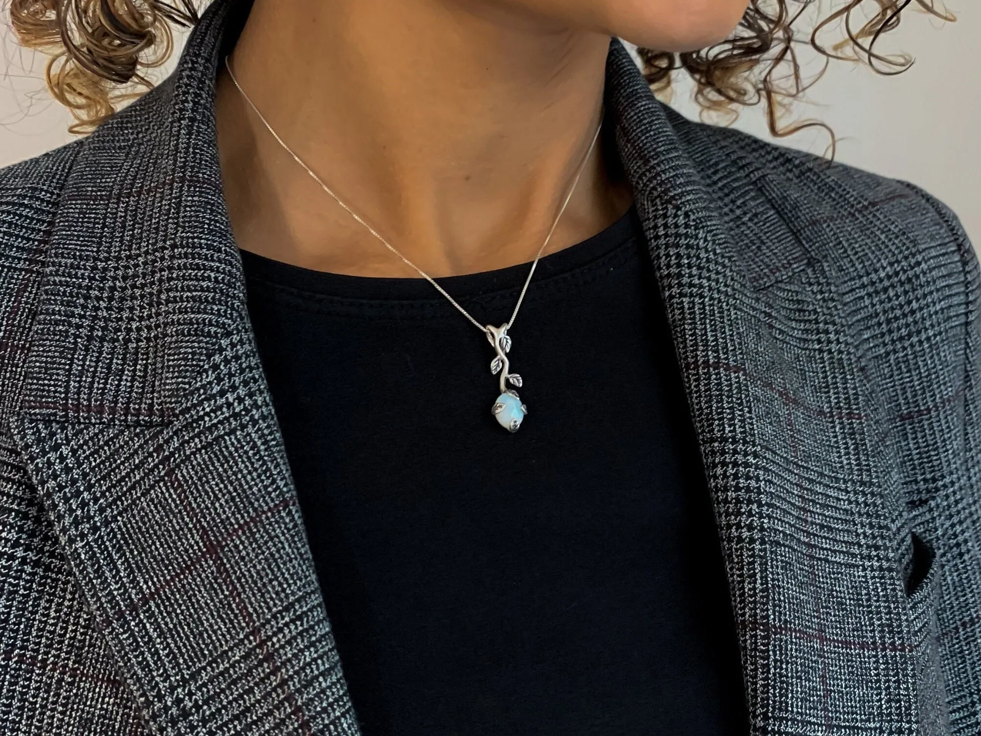 Fire Opal Pendant - Opal Leaf Necklace - Branch Drop Necklace