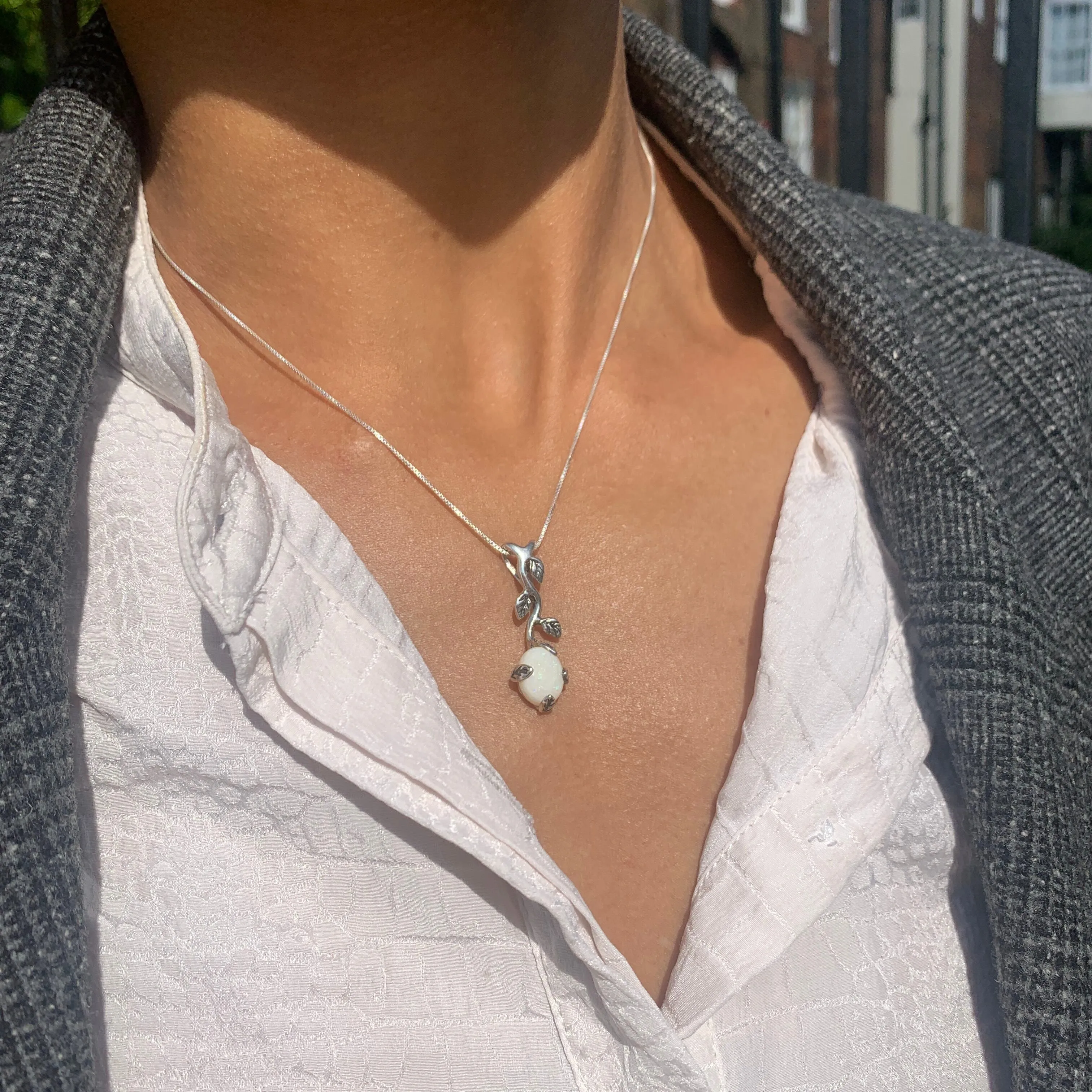 Fire Opal Pendant - Opal Leaf Necklace - Branch Drop Necklace