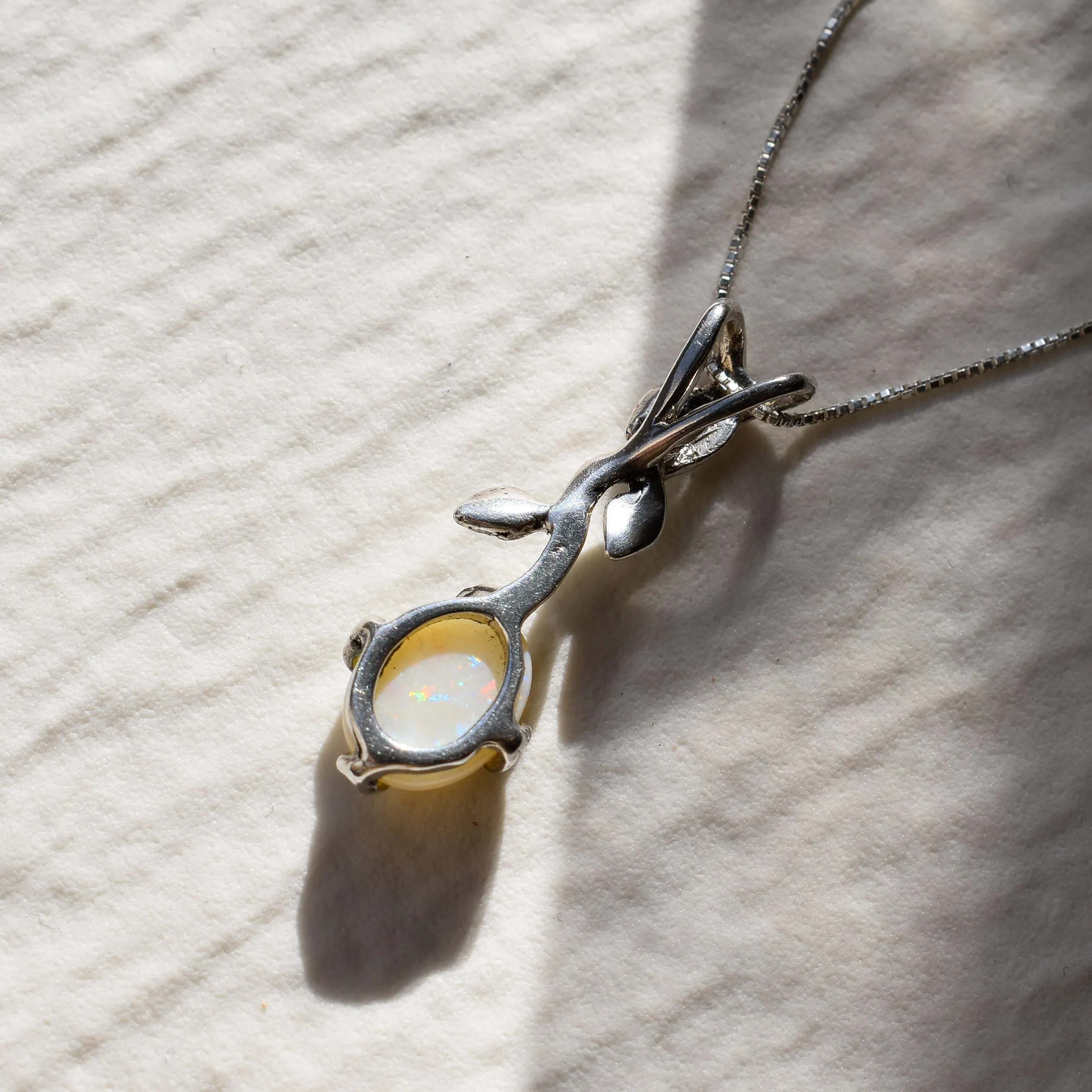 Fire Opal Pendant - Opal Leaf Necklace - Branch Drop Necklace