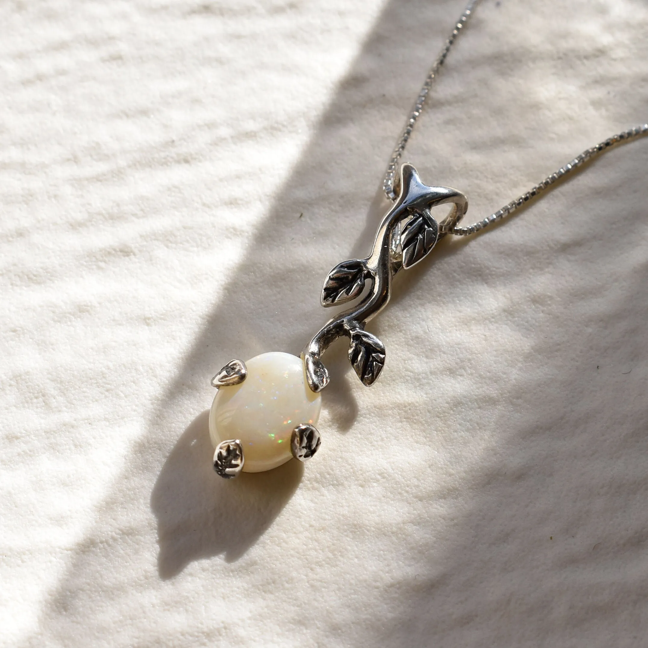 Fire Opal Pendant - Opal Leaf Necklace - Branch Drop Necklace