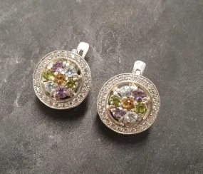Flower Topaz Earrings - Colorful Cluster Earrings - Vintage Victorian Earrings